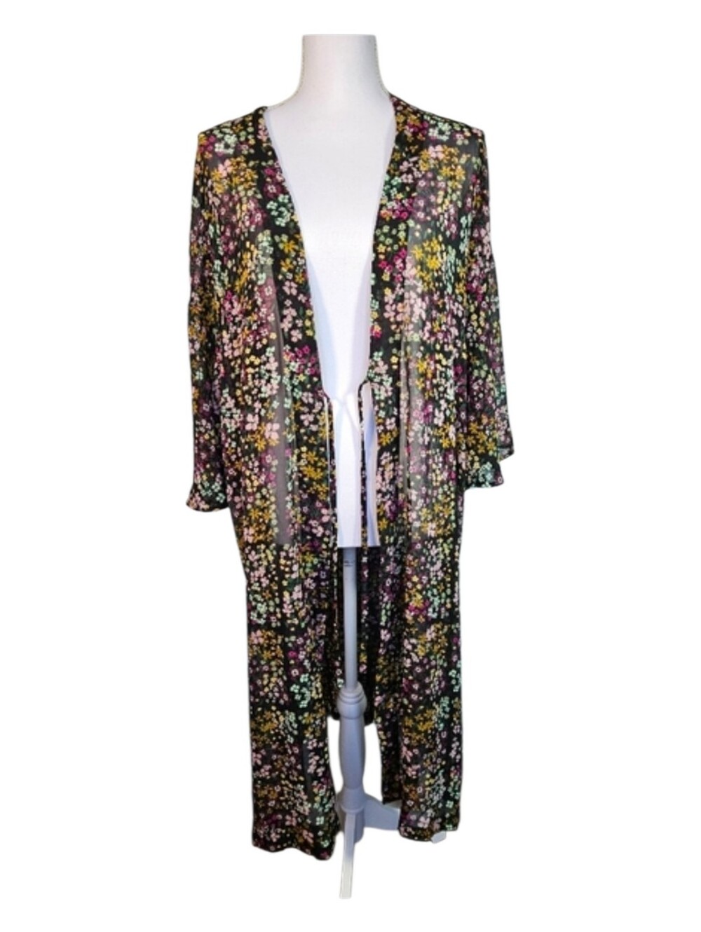 Wild Fable Bohemian Sheer Black Moody Floral Kimono Swim Cover‎ Up One Size